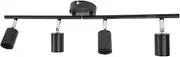 4-Light LED Track Lighting Kit, Flexibly Rotatable Ceiling Spotlight, 60W Modern Track Lighting Fixtures for Kitchen, Living Room, Dining Room, E27 Bulbs Not Included, Matte Black