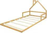 Pine Wood Floor Bed House Frame for Kids and Toddlers - King Single