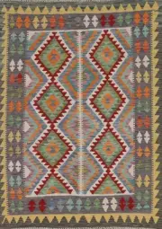 Geometric Kilim Reversible Wool Rug South-western Flat weave Foyer Carpet 3x5