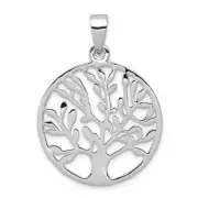 .925 Sterling Silver Polished Medium Circle Tree Of Life Pendant