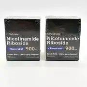 Lot of 2 New Sealed Nicotinamide Riboside+Resveratrol 900mg 80 Caps Exp. 12/26