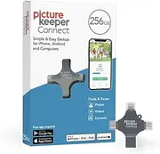[Picture Keeper] Connect for iPhone, Android, USB-C, PC & Mac - 256GB USB Stick Backup for Photos, Videos, Contacts, Flash Drive Memory Backup, External Storage Thumb Drive - 256GB, Silver