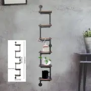 Industrial Floating Shelves Wall Mount Pipe Shelves Wood 6-Tier Ladder Bookshelf