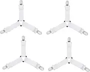 4 PCS Bed Sheet Clips Keep Bedsheets, Adjustable Corner Bands Suspenders Bed Sheet Holder, Mattress Sheets Clips Grippers Holders Straps Fits Fasteners Clamps (White)
