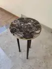 Black Agate Console End Table, Side Agate Round Slab Top, Sofa Side Table Decor
