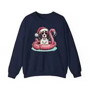 [Generic] Christmas in July Springer Spaniel Santa Flamingo Floatie Sweatshirt for Adults Crew Neck Long Sleeve Pullover
