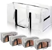 iDopick 4 Pack Moving Bags Heavy Duty Extra Large, Alternative for Moving Boxes & Moving Supplies,Clear Storage Bins with Lids,Storage Bags with Black Handles & Zippers (95L/68.6 * 29 * 48cm)