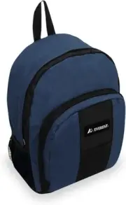 Everest Luggage Backpack with Front and Side Pockets, Navy, Large Navy