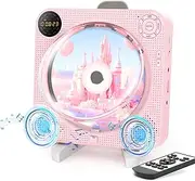 CD Player Portable, Bluetooth CD Player with Speakers Small CD Player for Home with Remote Control FM Radio Digital Screen Headphone Jack, Wall CD Player Support AUX in Cable&USB,Pink Kpop CD Player