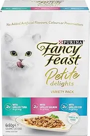 FANCY FEAST Adult Petite Delights Tuna Salmon & Cod Grilled Wet Cat Food 6 x 50g