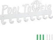 IBosins Pool Towel Rack with 8 Hooks, Towel Holder Wall Mounted for Outdoor or Bathroom, Towel Hanger for Hanging Bathrobes, Towels, Clothes - Perfect Pool Area Outside Sign and Decor (White)