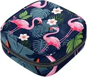 Period Bag,Sanitary Napkin Storage Bag,Flamingos Tropical Green Leaves,Tampon Bag for Purse