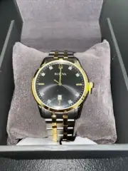 Bulova Sutton Black Dial Two Tone Diamond Accent Men's Watch-98D165