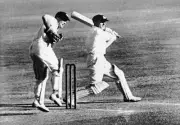 Australias Don Bradman in action against England Cricket Old Photo