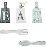 JISADER 5 Pieces Rustic Wood Decoration, Cutting Board Eat Sign Set Hanging Art for Farmhouse Kitchen Home Dinning Room Living Room, C