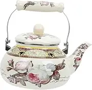 OFFSCH Enamel Teapot Thickened Water Kettle with Flower Print Heat Resistant for Induction Gas Stoves for Home Hotel Office Use