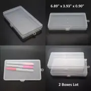 2PCS Clear Plastic Storage Container Box Hinged Lid DIY Arts Crafts Markers Pens