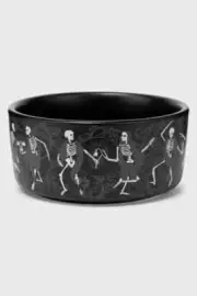 Killstar Danse Macabre Medium Pet Bowl Ceramic Black Gothic Skeleton KSRA008657