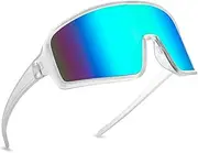 Street Knitted White Shield Oversized Wraparound Sports Sunglasses for Men Women Outdoor One Piece Rave Mirrored Reflective 80's 90's Visor Mirror Sport Glasses, White, Large