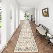UZU 80x400cm Non-Slip Washable Runner Rug for Hallway Bedroom Vintage Boho Faux Cashmere Carpet Kitchen Rugs Indoor Long Durable Soft Floor Mat Low Pile Runners with Anti-Slip Backing Home Decor