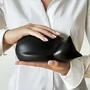 Black Cat Sleeping Urn for Pet Ashes, Cremation Funeral (Black)