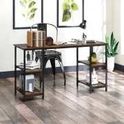 Foret Computer Desk Office Table Storage Shelf Study Work Metal Antique Brown