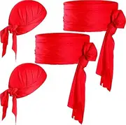 Vicenpal 4 Pcs Pirate Accessories Pirate Bandana and Sash Belt Pirate Head Scarf Headband Party Favor for Men Women
