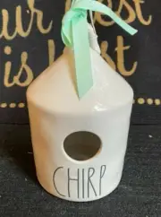 RAE DUNN Ceramic CHIRP Lime Ribbon BIRDHOUSE Round NEW with TAGS ~ FREE SHIP!
