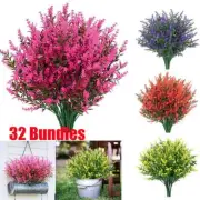 32 Bundles Artificial Flower Fake Plants Outdoor UV Resistant Plastic Flower