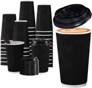 16Oz Coffee Cups, Disposable Coffee Cups with Lids and Straws, Hot to Go Cups,