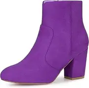 [Allegra K] Women's Side Zip Round Toe Chunky Heels Ankle Boots