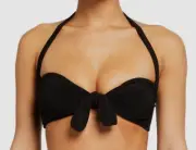 $103 Norma Kamali Women's Black Solid Tie-Front Bra Bikini Top Swimwear Size M