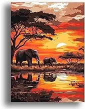 Zariocy Paint by Numbers Kits for Adults - Elephant DIY Oil Paintings Canvas Acrylic Paint Set - Sunset Landscape Paint by Numbers Kit for Beginners and Ideal for Home Decor 16x20 inch