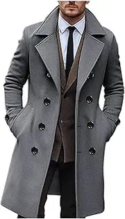 [Generic] Trench Coat Men Slim Fit Winter Warm Double Breasted Notch Lapel Wool Blend Long Coat Fashion Solid Overcoat Jackets