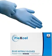 FleXcel Powder Free Nitrile Gloves, Blue, Large - Medical-Grade, Latex-Free, Food Safe (Box of 100)