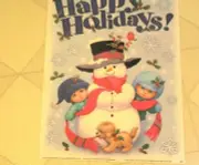 Vinyl Static Window Clings Christmas Snowman and Children Happy Holidays Unused