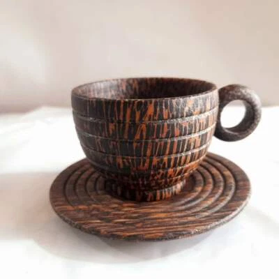 Wooden Coffee Cup & Saucer Made of Kithul (Jeggery Palm) Eco Friendly Reusable