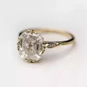 Art Deco Style 3.5Ct Asscher Cut Lab Created Diamond 14K Gold FN Engagement Ring