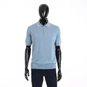 STEFANO RICCI 1100$ Light Blue Zip Polo Shirt - Silk Knit, Eagle Head Accessory