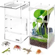 Jumping Spider Enclosure - Acrylic Terrarium Habitat for Spiders, Tarantulas, Snail, Mantis, Lizard, and Small Reptiles, Magnetic Doors (3x3x6 inch)