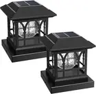 Fence Post Solar Lights, Crackle Glass Solar Post Cap Lights, 20 Lumens, Warm Wh