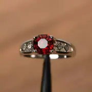 Octagon Cut Natural Garnet 925 Sterling Silver Art Deco Engagement Proposal Ring