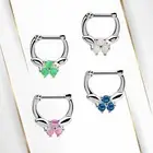 16G Septum Clicker Hinged Nose Ring Three Synthetic Opal Drop Tribal Hoop Septum