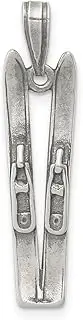 [JewelryWeb] 925 Sterling Silver Solid Jump-Ring Artisan Oxidized Skis Charm 25x9mm Wide