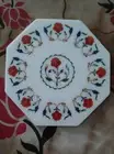 12" white Marble Coffee Table Top Floral Design Inlay malachite stone side Table