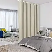 LORDTEX Cream Room Divider Curtains - Total Privacy Wall Room Divider Screens Sound Proof Wide Blackout Curtain for Living Room Bedroom Patio Sliding Door, 1 Panel, 8.3ft Wide x 7ft Tall