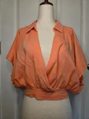 Zenana S Linen Blend Banded Surplice Cropped Top Coral Boho Festival Coachella