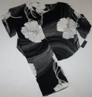 NWT Natori Black/White/Gray SAKURA ARTSY FLORAL Silky Crepe Pajama/Lounge Set 2X