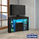 Modern Corner TV Stand Unit Cabinet High Gloss 2 Drawers with LED Light Black