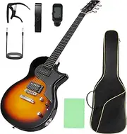 Electric Guitar Professional Solid Wood Guitar Stringed Musical Instrument Body Hard Maple Neck Laurel Wood Fingerboard with Gig Bag Tuner (Brown)